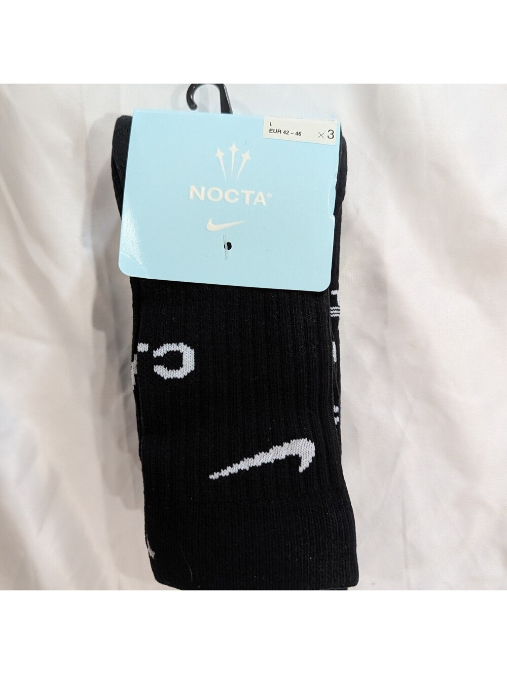 Nike x Drake NOCTA Crew Socks 3 Pack Black Size L Mens 8-12 DD9240-010 NWT - Picture 2 of 4